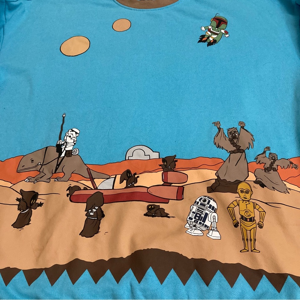 Star Wars Tatooine Crewneck Sweatshirt M Her Universe Boba Fett‎ R2D2 C3PO - Picture 2 of 7